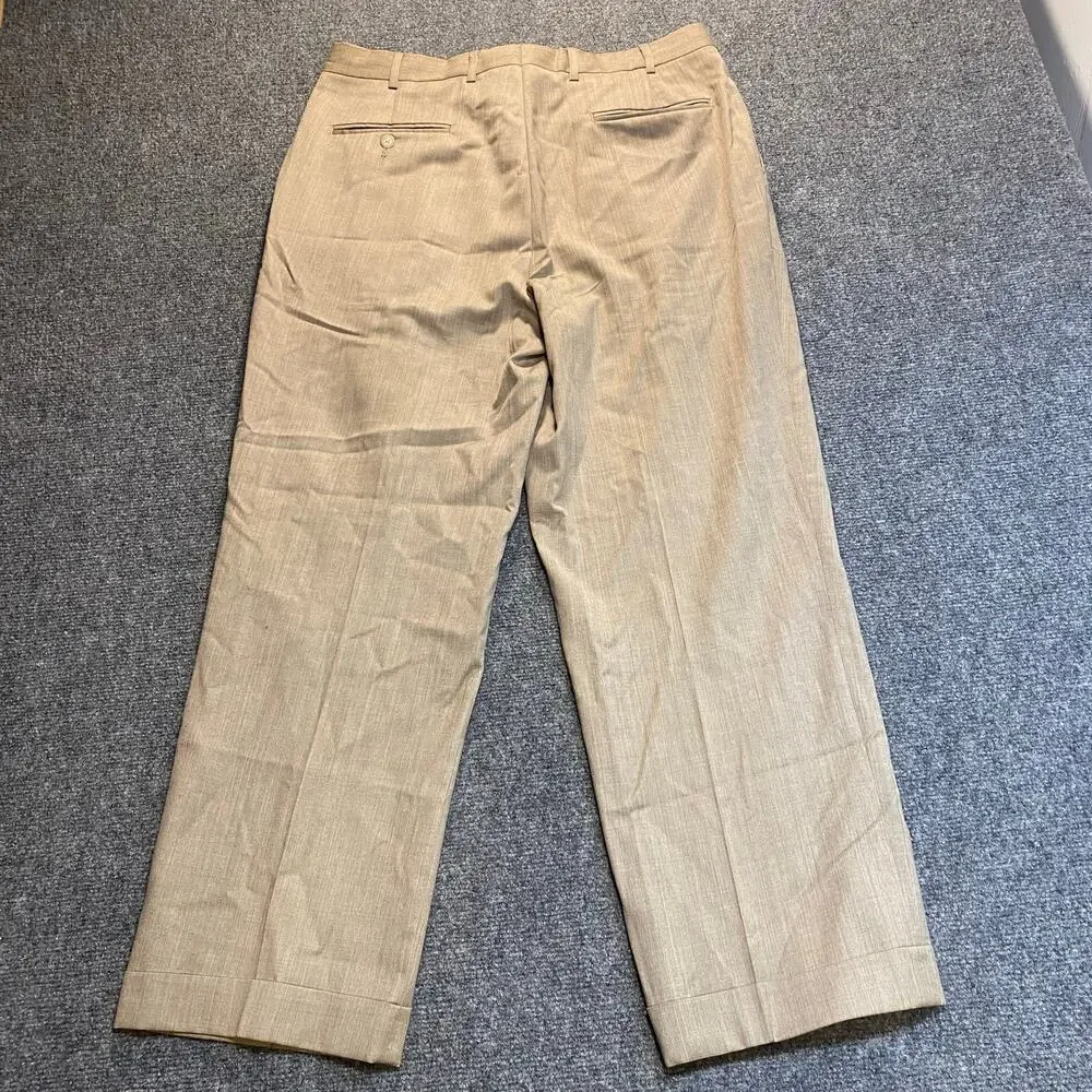 Vintage Berle for Nordstrom Mens 34R Regular Worsted Wool Khaki Pants Super 100s